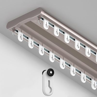 MZQMK Double Row Ceiling Curtain Track Ceiling Mounted Curtain Double Rails for Curtains, Drapes, Room Dividers Ceiling Mount Double Curtain Tracks System-Sliding Curtain Rail(Champagne,7.4m(24ft))