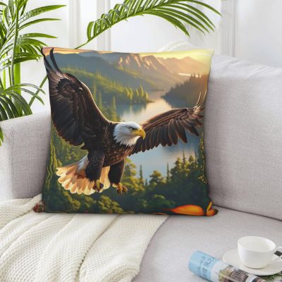 WYLJY Set of 2 Throw Pillow Cover Forest Landscape Eagle Mountains, 24"x24" Square Cushion Covers for Couch Sofa Bed Animal