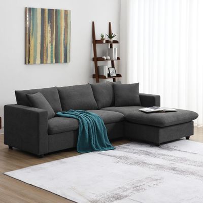 101" Cloud Sectional Couch, Modular Sectional Sofa, Comfy Chenille 3-Seater Deep Seat Cloud Couches with Movable Ottoman, Modern L Shaped Couch for Living Room (Grey)