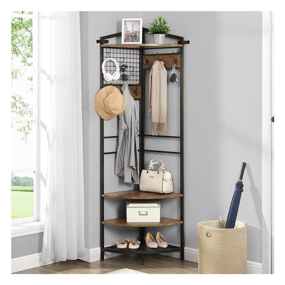 Guyifuny Entry Bench & Coat Rack | Wood/Metal Industrial Hall Tree | Office, Cabin, or Foyer Organizer