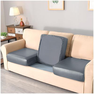 Upgraded Couch Covers - Sofa Seat Cushion Cover PU Leather - Stretch Sofa Cover Universal Sofa Seat Cover Non-Slip Water Proof Sofa Cover Protective Cover for Sofa Cushion Furniture Protection(GREY,Si