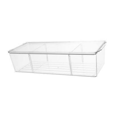 FOYTOKI Transparent Medium Storage Box with Dividers Versatile Cosmetic and Medicine Organizer for Desktop Use Detachable Design High Clarity Pet Material for Home and Travel