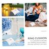 COLLBATH Romantic Ring Pillow Lace Ring Setting Wedding Ring Pillow Holder Bows Ribbon for Bridal view 3