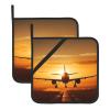 2 Pack Aircraft Plane at Sunset Pot Holder with Pocket for Kitchen Heat Resistant Potholder Multipurpose Hot Pads Machine Washable Oven Mitts Trivet for Baking Cooking 8 X 8 Inches view 2