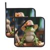 2 Pack Cute Frog in Hat Pot Holder with Pocket for Kitchen Heat Resistant Potholder Multipurpose Hot Pads Machine Washable Oven Mitts Trivet for Baking Cooking 8 X 8 Inches view 2