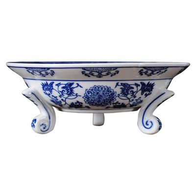 MTNBHH New Chinese Style Ceramic Fruit Bowl Hand-Painted Blue & White Decorative Basket for Kitchen, Living Room, Parties(8in)