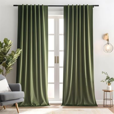 Aljctns Olive Green Velvet Curtains 90 inches Long Luxury 80% Blackout Curtains for Bedroom Living Room,Thermal Insulated Super Soft Window Drapes Rod Pocket & Back Tab, 52" W x 90" L, 2 Panels