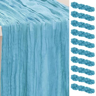 10 Pack Baby Blue Cheesecloth Table Runner 35x120 Inch 10Ft Rustic Gauze Cheese Cloth Table Runner Sheer Cheesecloth Table Runners for Wedding Party Bridal Shower Decoration