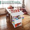 Wrapping Paper Storage Cart with 12 Rolls Wrapping Paper Organizer Holder, Rolling Craft Cart with 2 Fabric Drawer, Gift Wrapping Station with 4 Hooks Storage Ribbons and Gift Bags, Spave Saving view 2