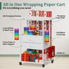 Wrapping Paper Storage Cart with 12 Rolls Wrapping Paper Organizer Holder, Rolling Craft Cart with 2 Fabric Drawer, Gift Wrapping Station with 4 Hooks Storage Ribbons and Gift Bags, Spave Saving view 4