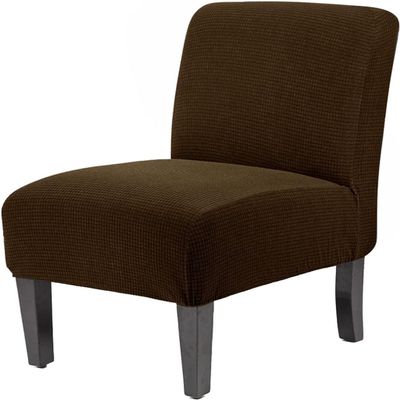 ZEaink Chair Slipcovers no Arms, Thick Jacquard Slipper Accent Chair Covers for Living Room Hotel Oversized Big Chairs, Removable Furniture Protector with Elastic Bottom, Machine Washable(Brown)