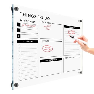 Acrylic Premium Wall Planner - Large Glass Calendar for Wall - to Do List Reminder - Dry Erase Board - Reusable Board for Office and Home - Dry Erase Board (Black Standoff, 36"x24" (Large))