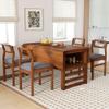 5-Piece Square Dining Table Set with Two 11.8'' Drop Leaves, Extendable Solid Wood Kitchen Table Set with Storage Shelf and 4 Upholstered Chairs for Kitchen Dining Room (Brown + Rubber Wood + Foam) view 1