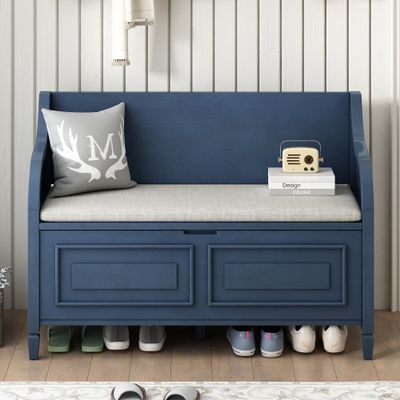 Anwick Shoe Storage Bench with Padded Seat Cushion, Entryway Bench with Flip Top Storage Space, Shoe Cabinet Bench for Entryway, Hallway, Living Room (Navy Blue)