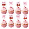 BOXOB 36 Pzs Adornos para Cupcakes con Lazo, Adornos para Cupcakes con Lazo Coqueto Decoracin Tartas Rosa Palillos de Cereza Lazo Bodas Baby Shower Decoracin Fiestas Cumpleaos view 1