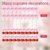 BOXOB 36 Pzs Adornos para Cupcakes con Lazo, Adornos para Cupcakes con Lazo Coqueto Decoracin Tartas Rosa Palillos de Cereza Lazo Bodas Baby Shower Decoracin Fiestas Cumpleaos view 3