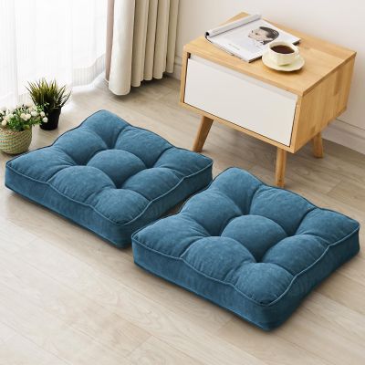 1 MIDDLE ONE Floor Pillow Set of 2, Memory Foam Floor Cushions for Adults, Large Meditation Pillow for Sitting, 22 x 22 Inches (Square | Navy)