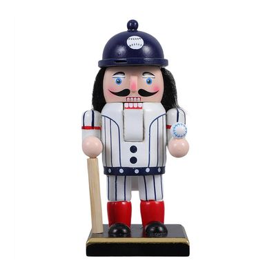 LUOZZY Baseball Player Nutcracker Soldier Wooden Desktop Ornament for Sports Theme Party Supplies Birthday Celebrations Home Decor and Gifts for Lovers - White