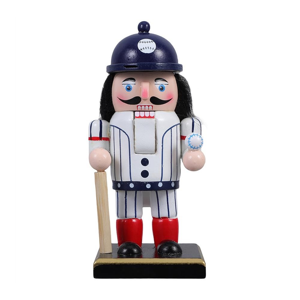 LUOZZY Baseball Player Nutcracker Soldier Wooden Desktop Ornament for Sports Theme Party Supplies Birthday Celebrations Home Decor and Gifts for Lovers - White