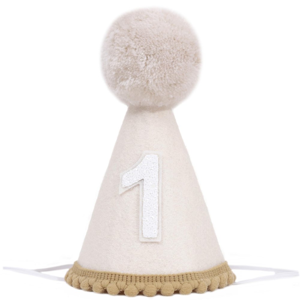 MAMUXI Natural Boho 1st Birthday Hat, Light Curry
