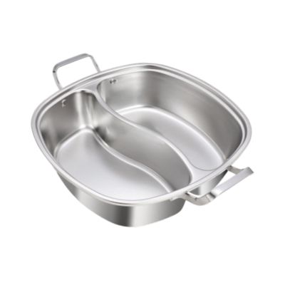CQJRGF Chinese Hot Pot Divided Hot Pot Pan Kitchen Supply Thickened Shabu Shabu Divider Hot Pot Double Flavor Hotpot for Restaurant with lid(Without lid)