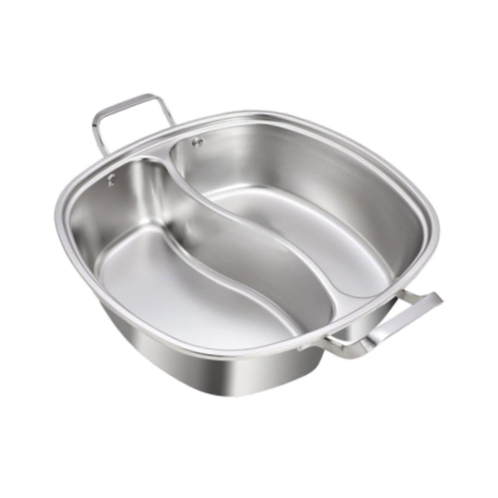 CQJRGF Chinese Hot Pot Divided Hot Pot Pan Kitchen Supply Thickened Shabu Shabu Divider Hot Pot Double Flavor Hotpot for Restaurant with lid(Without lid)