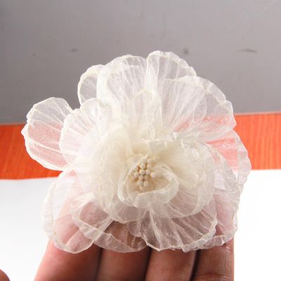 10Pcs Beige Series Styles Artificial Chiffon Fabric Flowers, Cream Pearl Embellished (10Pcs #31)