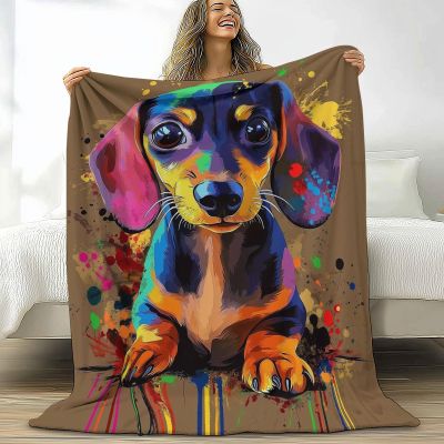 66 x 90 in Blanket for Couch Sofa Bed, Decorative Colorful Cartoon Dachshund Blankets, Fuzzy Soft Cozy Warm Abstract Art Beding, Lightweight Flannel Bed Blanket for All Seasons