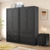 Fluted Freestanding Armoire Wardrobe Closet with 2 Doors and 2 Storage Drawers, Large Capacity Wardrobe Cabinet Set of 2, Wooden Closet for Bedroom, Living Room - Black view 1