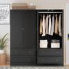 Fluted Freestanding Armoire Wardrobe Closet with 2 Doors and 2 Storage Drawers, Large Capacity Wardrobe Cabinet Set of 2, Wooden Closet for Bedroom, Living Room - Black view 3