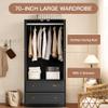 Fluted Freestanding Armoire Wardrobe Closet with 2 Doors and 2 Storage Drawers, Large Capacity Wardrobe Cabinet Set of 2, Wooden Closet for Bedroom, Living Room - Black view 4