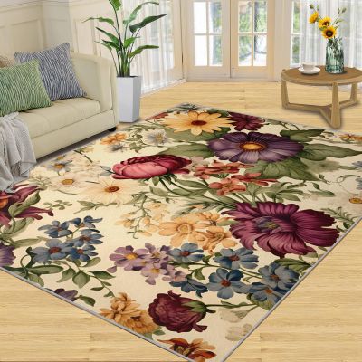 2x3 Rug - Vintage Floral Doormat Outdoor Entrance, Retro Flowers Botanical Laundry Room Carpet Non Slip Accent Throw Rugs for Bathroom Kitchen Sink Front Door