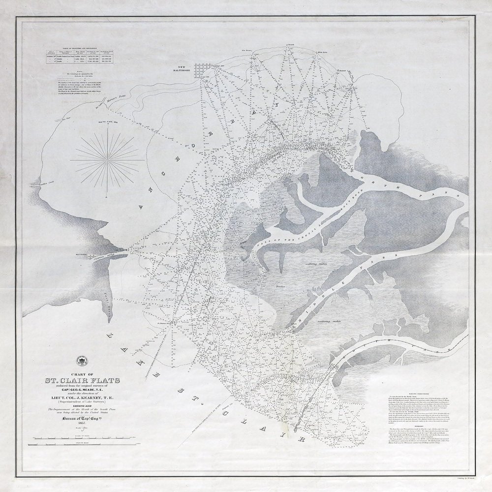 1857 Nautical Chart of St Clair Flats Lake St Clair (Material: 20" x 24" Matte)