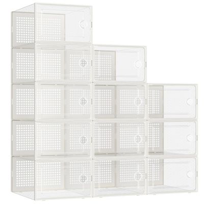 Kuject 12 Pack Large Shoe Boxes, Clear Stackable Containers with Lids,White