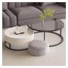 Modern Wood Ottoman Coffee Table with Storage Stand Center Tables for Living Room, Round Nesting Set of 2 with Embossed Design for Living Room Balcony and Office Metal Frame Easy Assembly Svart Large view 1