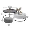 Modern Wood Ottoman Coffee Table with Storage Stand Center Tables for Living Room, Round Nesting Set of 2 with Embossed Design for Living Room Balcony and Office Metal Frame Easy Assembly Svart Large view 2