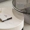 Modern Wood Ottoman Coffee Table with Storage Stand Center Tables for Living Room, Round Nesting Set of 2 with Embossed Design for Living Room Balcony and Office Metal Frame Easy Assembly Svart Large view 4