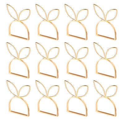 12pcs Easter Bunny Napkin Rings, Gold Bunny Ear Napkin Holder Cute Rabbit Spring Serviette Ring for Table Decor Easter Parties Weddings & Festive Dining Settings