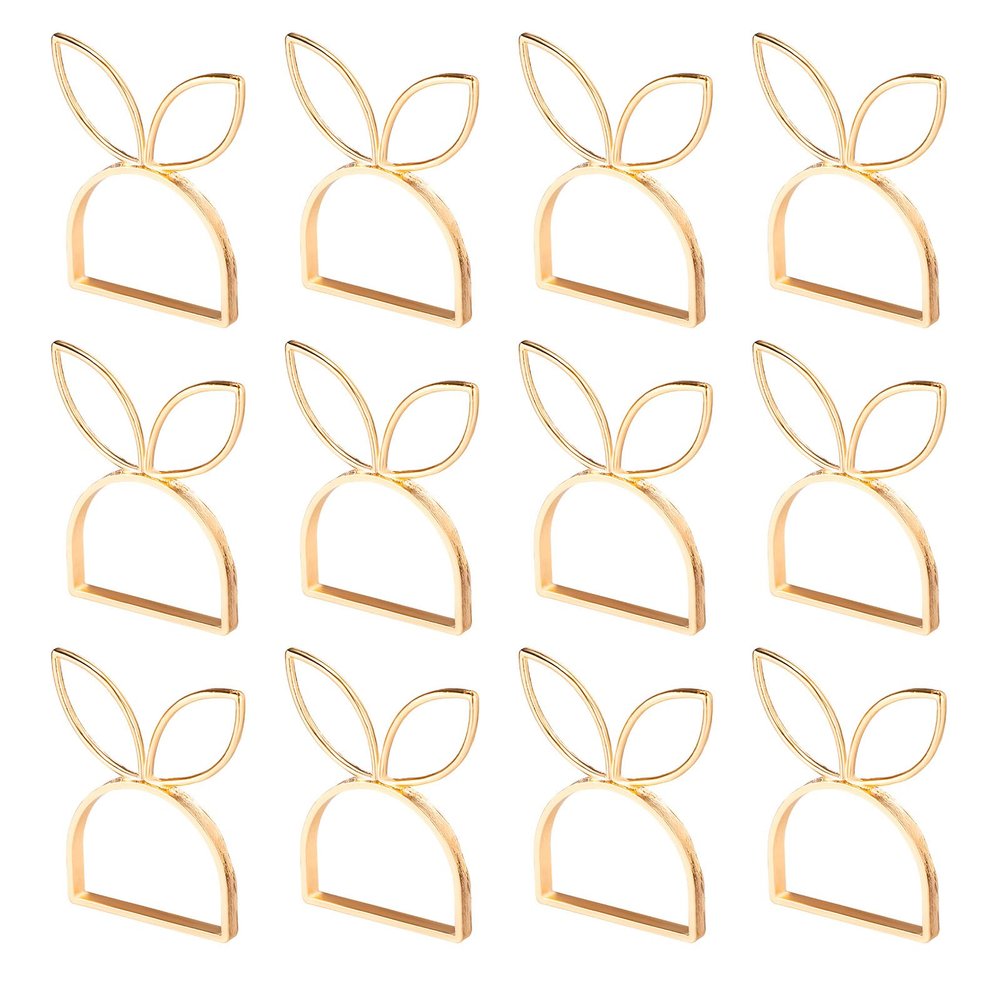 12pcs Easter Bunny Napkin Rings, Gold Bunny Ear Napkin Holder Cute Rabbit Spring Serviette Ring for Table Decor Easter Parties Weddings & Festive Dining Settings