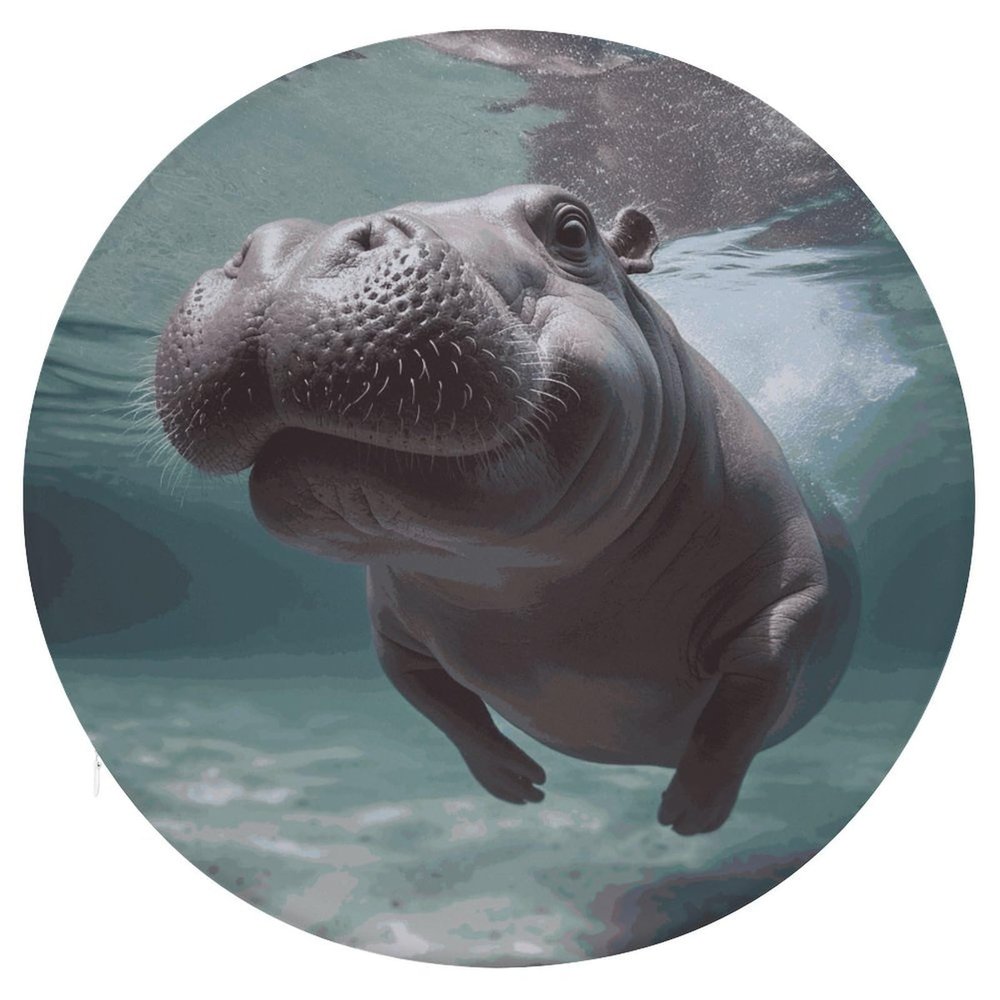 HEBVNJF Seat Cushion Round Pillow Cushion Diving Hippo Floor Cushions for Window Seat Bench Chair Reading Nook