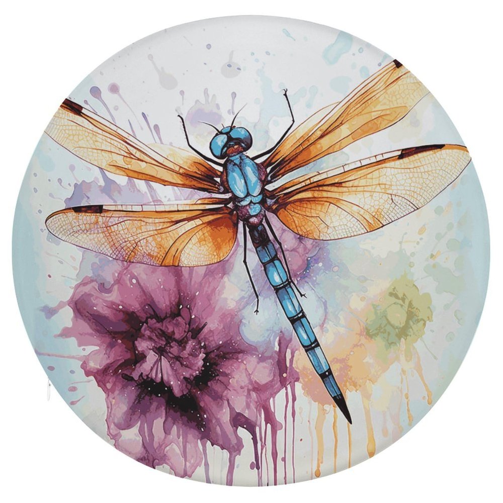HEBVNJF Seat Cushion Round Pillow Cushion Dragonfly Watercolor Painting Floor Cushions for Window Seat Bench Chair Reading Nook