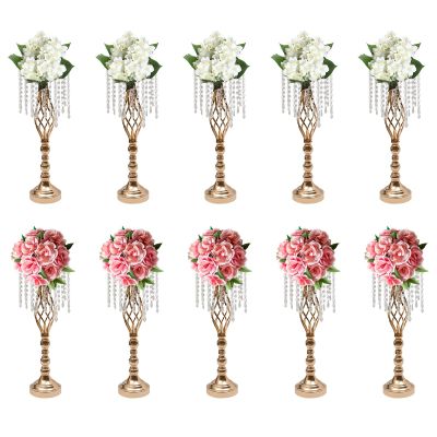 10 PCs Crystal Flower Stands, Metal Flower Vases for Wedding Centerpieces Tables Decoration, 21.7in Tall Centerpiece Vase for Wedding, Event, Party, Home Decor (10Pcs 21.7in-Gold)