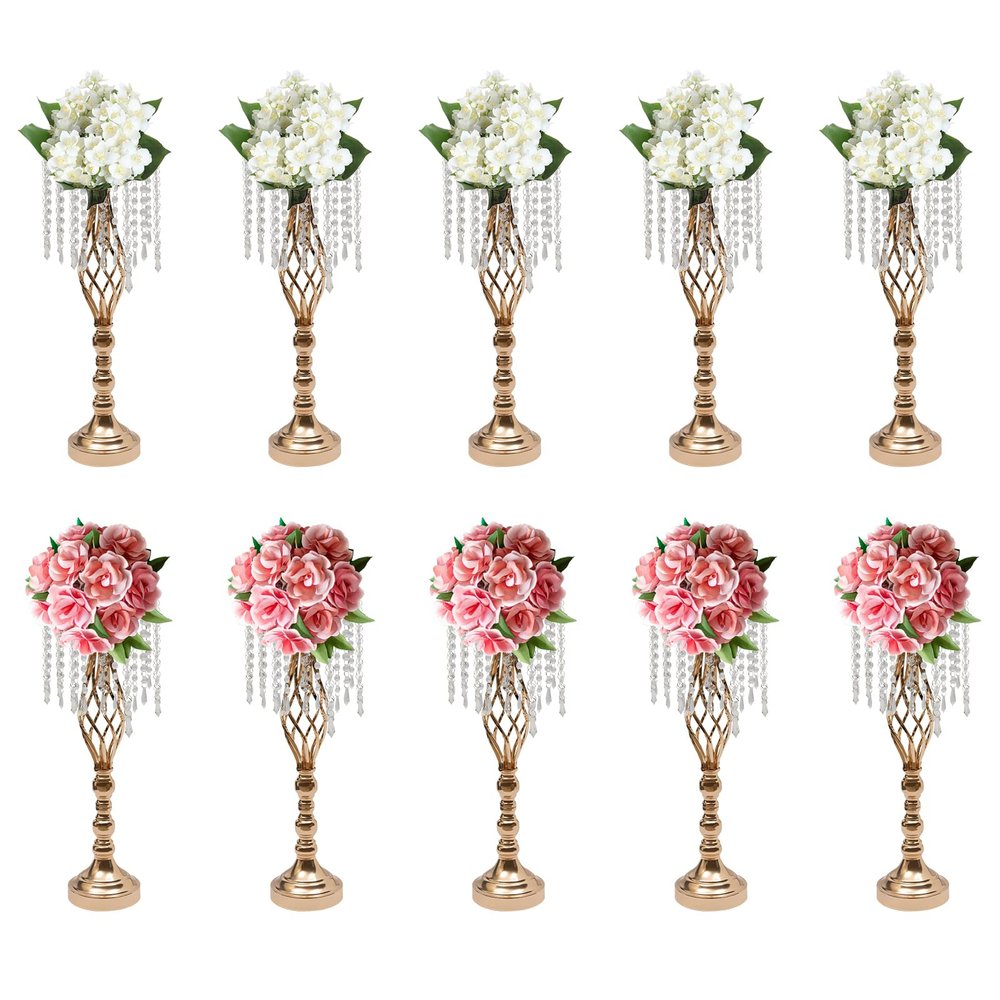 10 PCs Crystal Flower Stands, Metal Flower Vases for Wedding Centerpieces Tables Decoration, 21.7in Tall Centerpiece Vase for Wedding, Event, Party, Home Decor (10Pcs 21.7in-Gold)