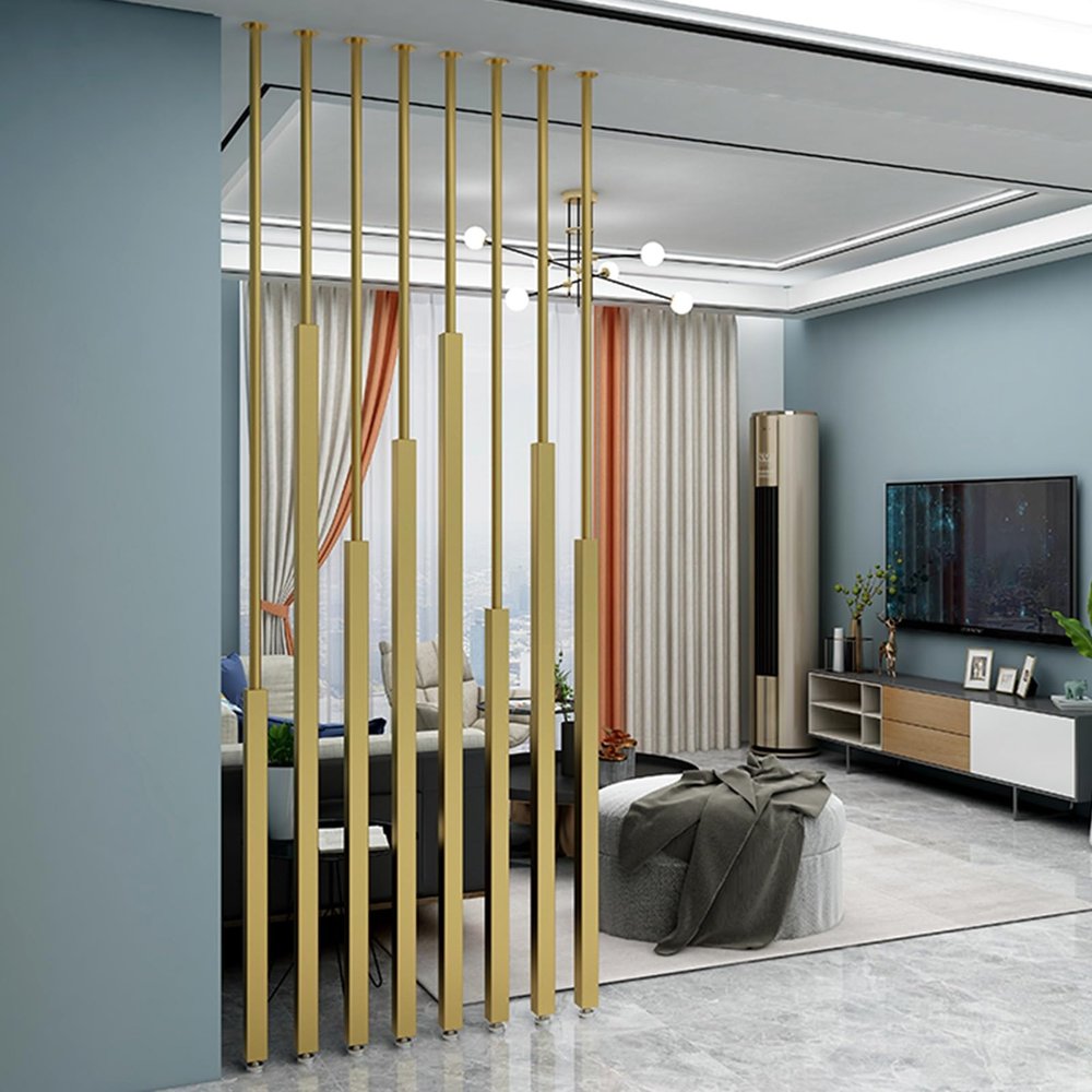 8 Pcs Wall Partition Room Divider Floor to Ceiling Metal Post Privacy Screens Privacy Screens Columnar with Adjustable Feet Simple Modern Entrance Restaurant Office Decor Column(Gold,213cm/83.8in/6.98