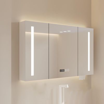 Solid wood Smart Bathroom Mirror Cabinet,Smart Vanity Mirror Cabinet with Anti-Fog Touch Switch,Bathroom Storage Cabinet with HD Mirror and Three-color light light,Time temperature,Paper towel hole,(W