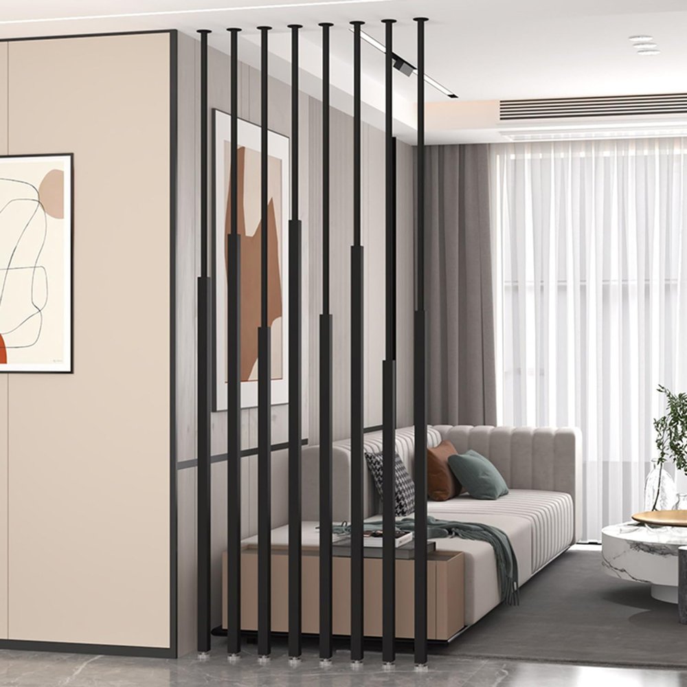 8 Pcs Wall Partition Room Divider Floor to Ceiling Metal Post Privacy Screens Privacy Screens Columnar with Adjustable Feet Simple Modern Entrance Restaurant Office Decor Column(Black,195cm/76.7in/6.4
