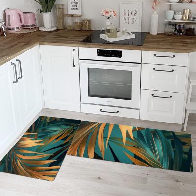 Anti Fatigue Kitchen Rug Sets 2 Piece Nature SceneryNon Slip Kitchen Mats for Floor Cushioned Rugs Waterproof Comfort Standing Mat Runner Palm Leavesfor Home Office,Sink,Laundry40*60+40*120CM