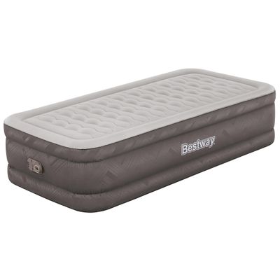 Bestway: Tough Guard 18" Air Mattress - Twin - Built-in A/C Pump, Inflatable Indoor Airbed, Wave Beam Construction, Storage Carry Bag, Luxe Surface