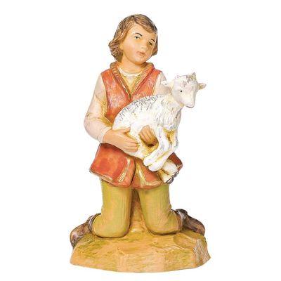 Roman Kneeling Shepherd Boy with Lamb Figurine Hand-Painted Nativity Scene Statue, 6-Inch, Traditional Christmas Dcor