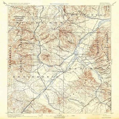 1893 Topo Map of Dillon Montana Beaverhead DeerLodge (Material: 22"x30"Canvas)